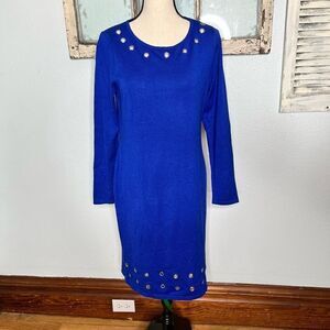 NY Collection Round Neck Long Sleeve Grommet Design Mini Dress Size Medium